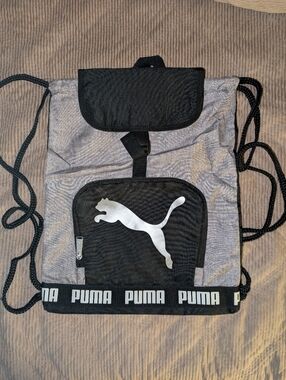 Puma Gray and Black Logo Drawstring Backpack